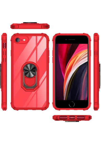 Apple iPhone Se 2022 Kılıf Anti-Shock Darbe Önleyici Renkli Kenarlar, Metal Yüzüklü Kılıf