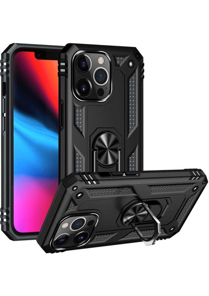 Apple iPhone 13 Pro Max Kılıf Çift Katmanlı Polikarbon Koruma ve Manyetik Tutucu Stand Yüzük