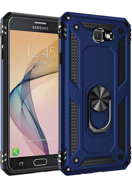 Samsung Galaxy J7 Prime Kılıf Çift Katmanlı Polikarbon Koruma ve Manyetik Tutucu Stand Yüzük