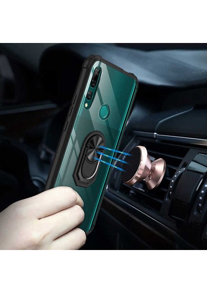 Huawei Y9 Prime 2019 Kılıf Anti-Shock Darbe Önleyici Renkli Kenarlar, Metal Yüzüklü Kılıf indirimleri