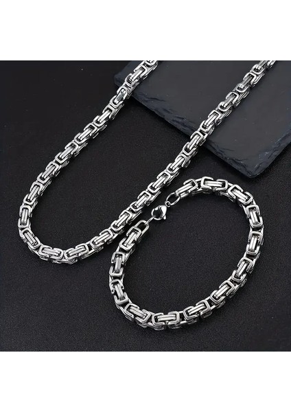 Çelik Kral Zincir Erkek Kolye ve Bileklik Set Kararmaz Çelik Kolye Çelik Bileklik Çelik Zincir Kolye modelleri