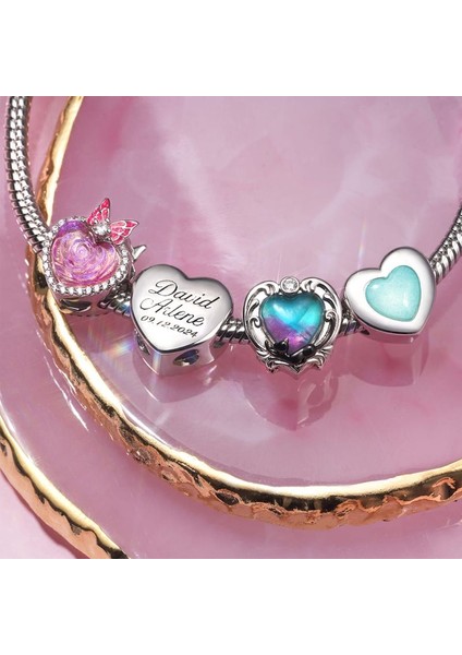 "Birlikte Her Zaman Daha Iyi" Karanlıkta Parlayan Kalp Charm, 925 Ayar Gümüş modelleri