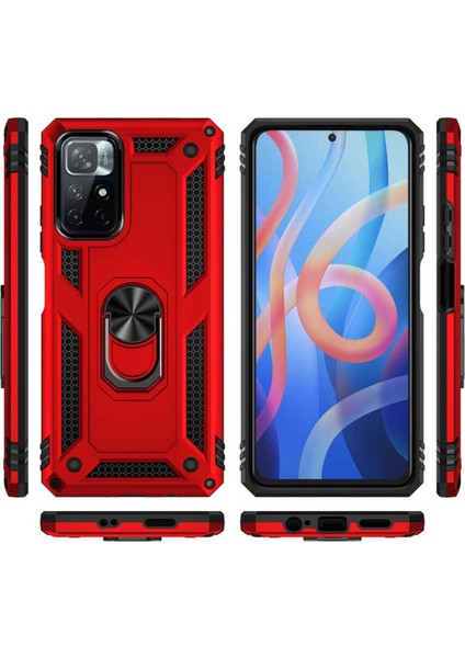 Xiaomi Redmi Note 11T 5g Kılıf Çift Katmanlı Polikarbon Koruma ve Manyetik Tutucu Stand Yüzük