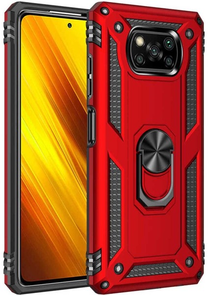 Xiaomi Poco X3 Kılıf Çift Katmanlı Polikarbon Koruma ve Manyetik Tutucu Stand Yüzük