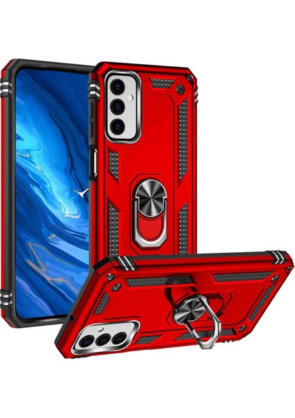 Samsung Galaxy M23 Kılıf Çift Katmanlı Polikarbon Koruma ve Manyetik Tutucu Stand Yüzük