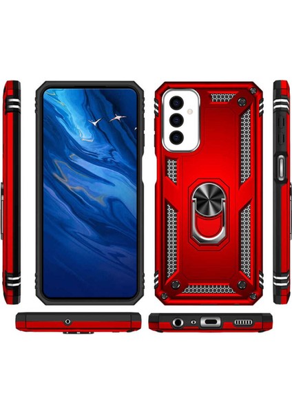 Samsung Galaxy M23 Kılıf Çift Katmanlı Polikarbon Koruma ve Manyetik Tutucu Stand Yüzük