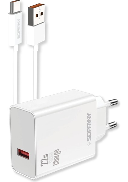 SY-022 2x Turbo 22W Şarj Seti, Şarj Cihazı ve Kablo, Adaptör ve Kablo, Usb-A To Type-C