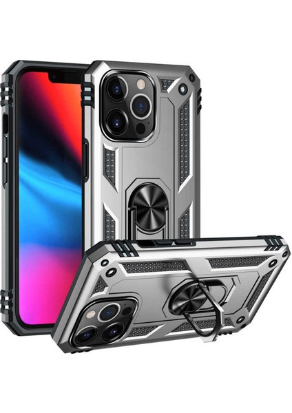 Apple iPhone 13 Pro Max Kılıf Çift Katmanlı Polikarbon Koruma ve Manyetik Tutucu Stand Yüzük
