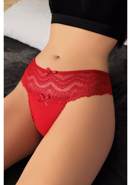 Büyük Beden Bel Kısmı Dantelli Kırmızı Tanga String
