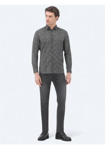 Kahverengi Baskılı Regular Fit Dokuma Casual %100 Pamuk Gömlek