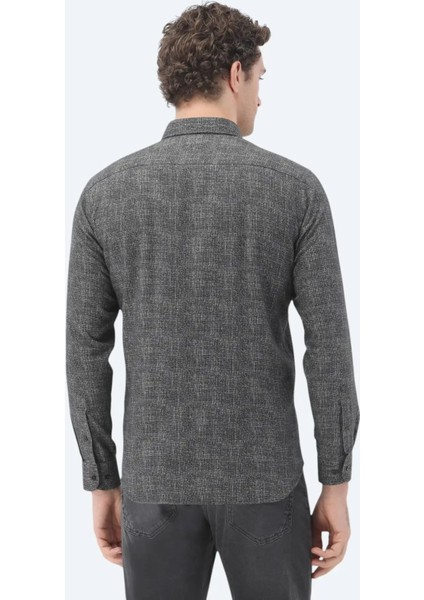 Kahverengi Baskılı Regular Fit Dokuma Casual %100 Pamuk Gömlek