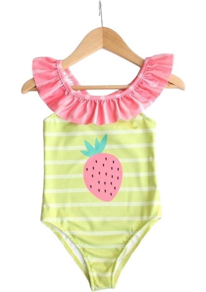 Çilek Desenli Askılı Fırfırlı Mayo