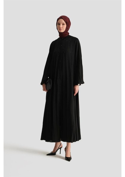 Taş Işlemeli Piliseli Abaya 25Y8302 Siyah