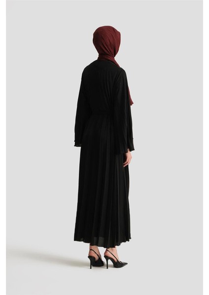 Taş Işlemeli Piliseli Abaya 25Y8302 Siyah