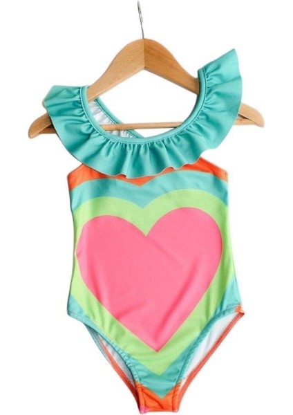 Kalp Desenli Askılı Fırfırlı Mayo