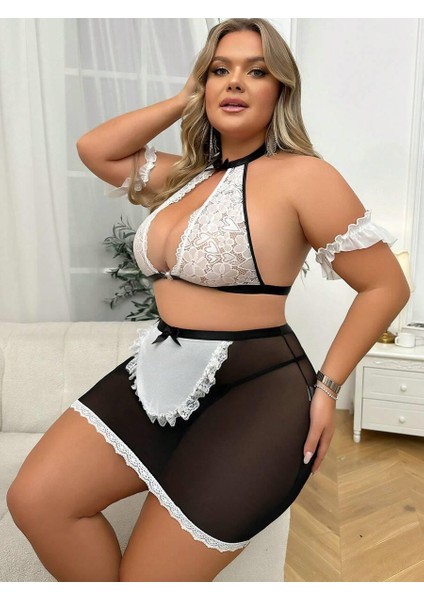 Özel Tasarım Büyük Beden Dantelli Hizmetçi Kostümü modelleri