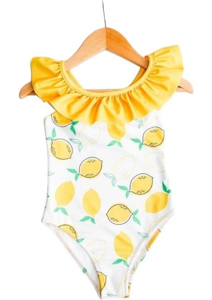 Limon Desenli Askılı Fırfırlı Mayo