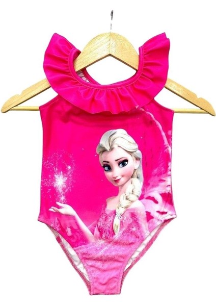 Elsa Askılı Fırfırlı Mayo - Pembe