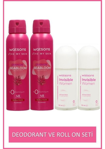 Invisible 48 Saat Etkili Kadın Roll-On 50 ml x 2 ve Seabloom Kadın Deodorant 150 ml x 2