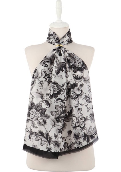 Siyah Çiçek Desen Vual Ipek Fular fiyatları