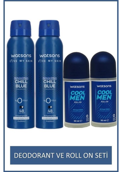 Cool Men 48 Saat Etkili Roll-On 50 ml 2x ve Chill Blue Erkek Deodorant 150 ml x 2
