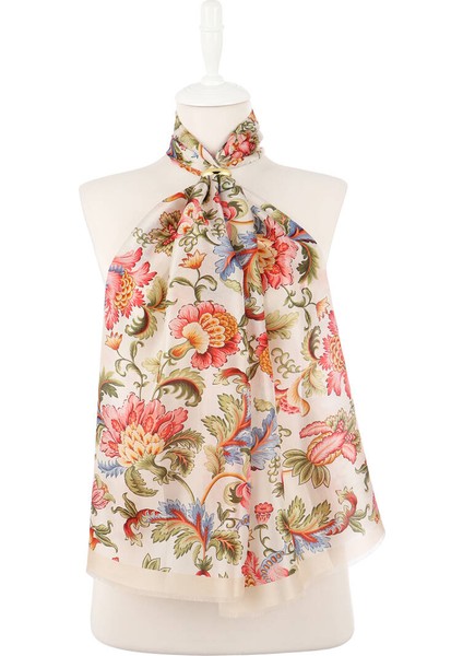 Krem Çiçek Desen Vual Ipek Fular fiyatları