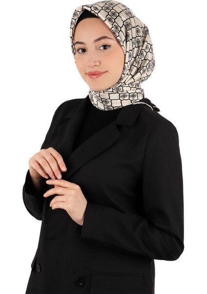 Krem Monogram Ipek Eşarp
