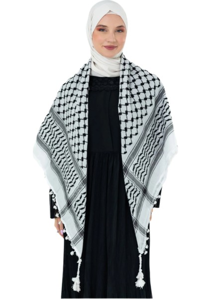 120 x 120 cm Palestinian Keffiyeh Scarf White Black 160 G S300010 fiyatları