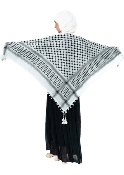 120 x 120 cm Palestinian Keffiyeh Scarf White Black 160 G S300010 modelleri
