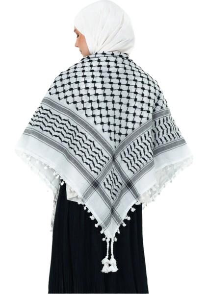 120 x 120 cm Palestinian Keffiyeh Scarf White Black 160 G S300010 indirimleri