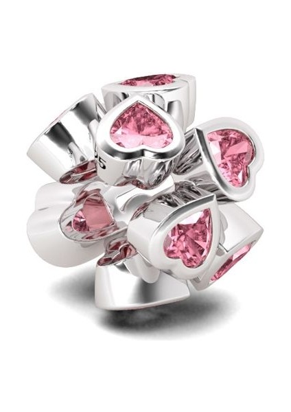 "Kalbim Senin İçin Atıyor" Kalpten Kalbe Pembe Kristal Taşlı Charm, 925 Ayar Gümüş fiyatları