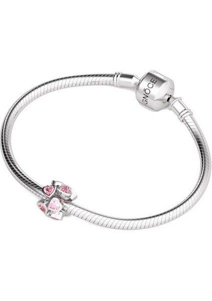 "Kalbim Senin İçin Atıyor" Kalpten Kalbe Pembe Kristal Taşlı Charm, 925 Ayar Gümüş modelleri