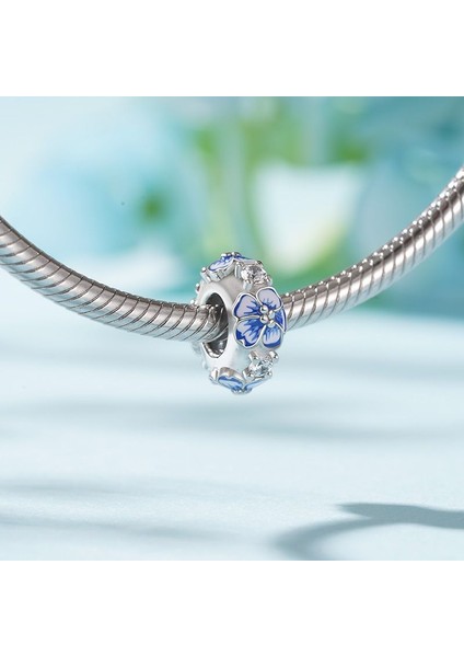 Mavi Çiçek Stoper Charm, 925 Ayar Gümüş fiyatları
