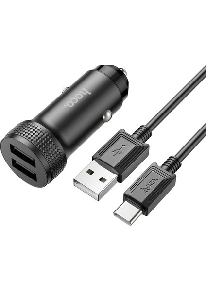 Hoco Z49 Çift USB Girişli Araç Şarj Başlık + USB To Type-C KABLO-(5775) - BLS9661-4223