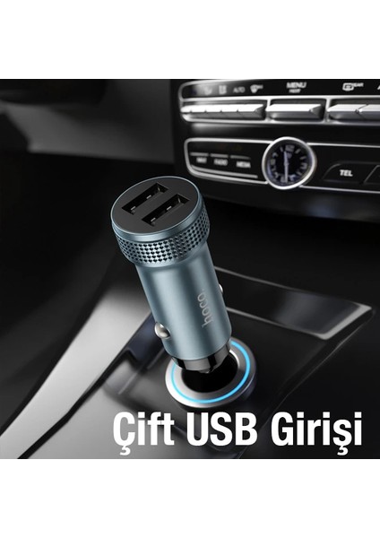 Hoco Z49 Çift USB Girişli Araç Şarj Başlık + USB To Type-C KABLO-(5775) - BLS9661-4223