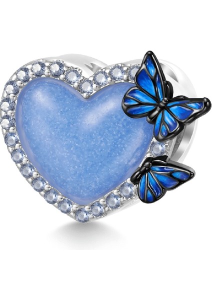 Karanlıkta Parlayan Kalp Kelebek Charm, 925 Ayar Gümüş