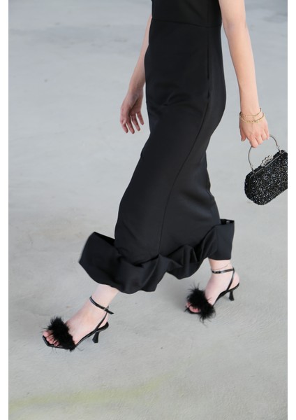 Diva Tüylü Siyah Kadeh Topuklu Ayakkabı modelleri