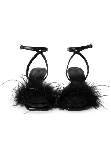 Diva Tüylü Siyah Kadeh Topuklu Ayakkabı