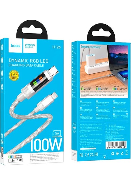 Hoco U126 Lantern 100W Type-C To Type-C Hızlı Data ve Şarj KABLOSU-(5775) - BLS8793-5664