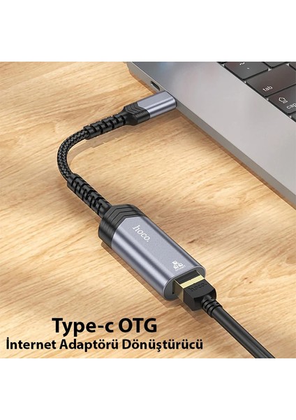 Hoco UA26 Type-C Otg RJ45 Internet Adaptörü Dönüştürücü 1000 MBPS-(5775) - BLS2000-9175