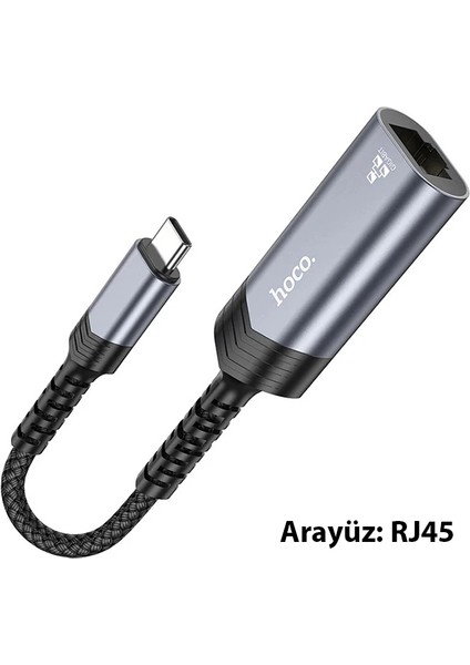 Hoco UA26 Type-C Otg RJ45 Internet Adaptörü Dönüştürücü 1000 MBPS-(5775) - BLS2000-9175