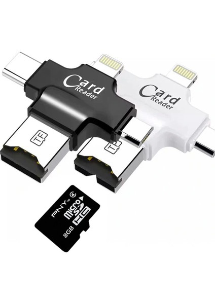 Card Reader 4in1 Type-C- Iphone Lightning-Micro USB Hafıza Kart OKUYUCU-(5775) - BLS4295-8632