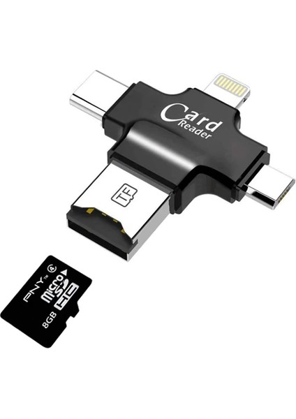 Card Reader 4in1 Type-C- Iphone Lightning-Micro USB Hafıza Kart OKUYUCU-(5775) - BLS4295-8632