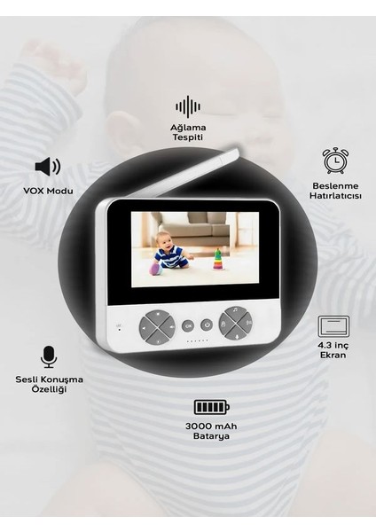 4.3 Inç Kablosuz Monitörlü 150M Menzil 720P 2.4ghz Interkom Hareket Algılayıcı Ip Bebek Kamerası
