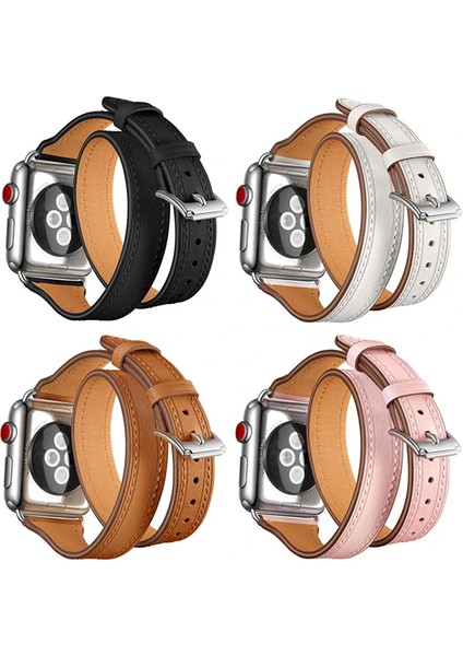 Ally Apple Watch Ultra 49MM 7-8 45MM 6-5-4 44MM Çift Tur Deri Koron Kayış 3-2-1 4 - BLS7294-3741