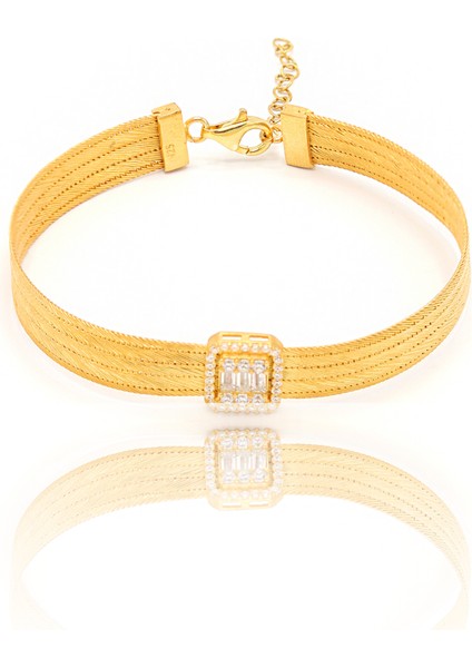 Zirkon Taşlı Baget Model 4 Sıra Trabzon Hasırı Altın Kaplama Gümüş Bileklik 201024322