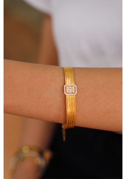 Zirkon Taşlı Baget Model 4 Sıra Trabzon Hasırı Altın Kaplama Gümüş Bileklik 201024322 modelleri