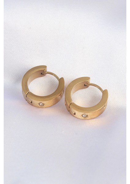 316L Çelik Gold Renk Zirkon Taşlı Minimal Model Halka Küpe fiyatları