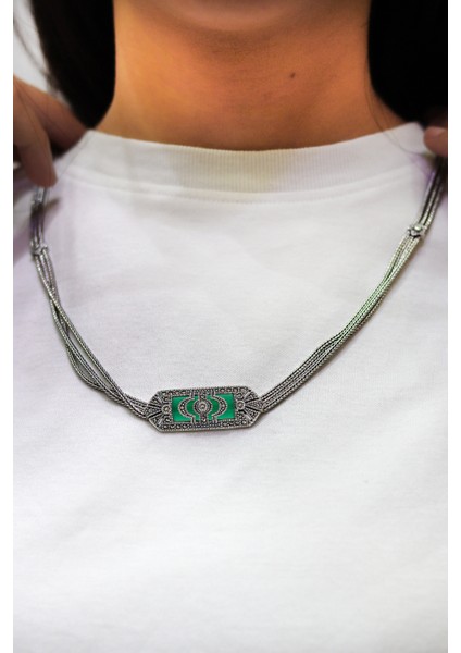 Zümrüt Taşlı Artuklu Model Markazit Taşlı Gümüş Kadın Gerdanlık 201024278 fiyatları