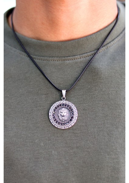 Siyah Zirkon Taşlı Aslan Model 925 Ayar Gümüş Erkek Kolye 201024343 modelleri